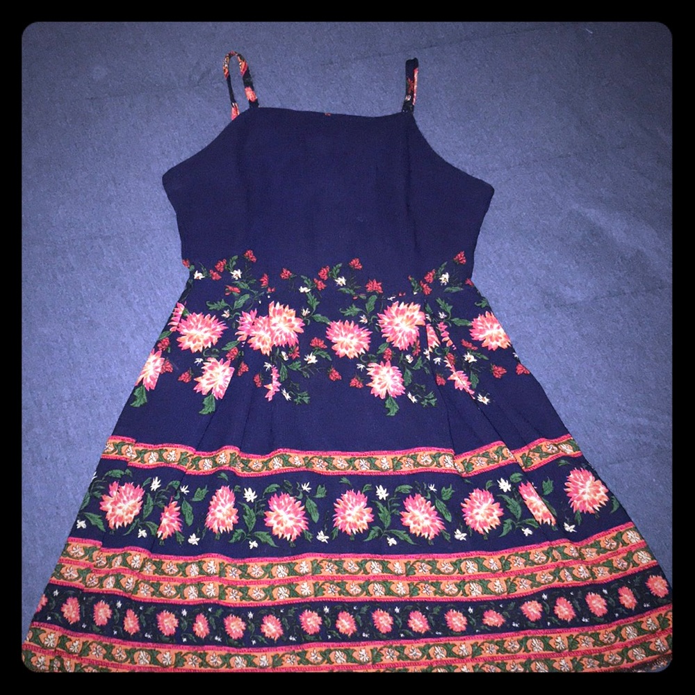 Navy printed mini dress
